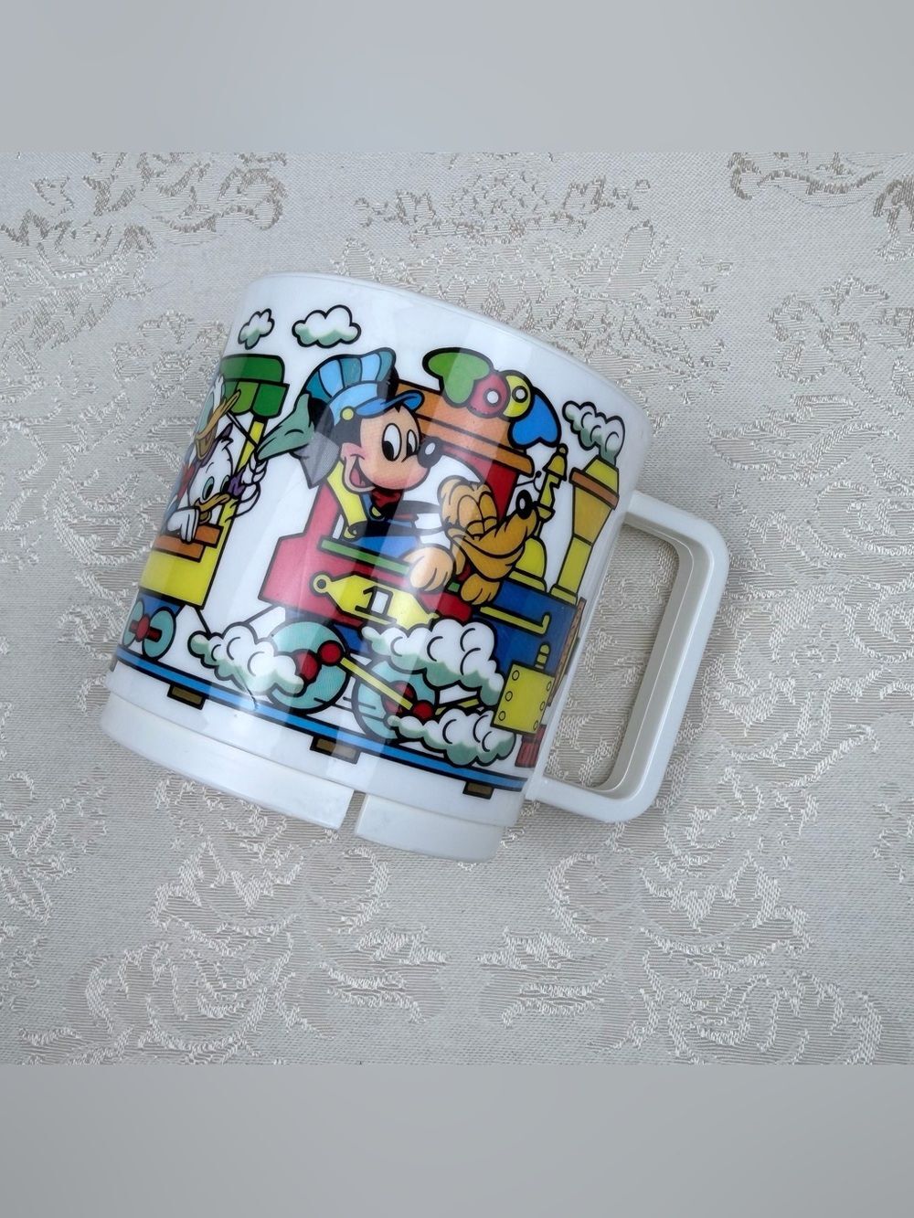 Vintage Disney White Plastic Mug, Mickey Mouse and Friends, No Lid